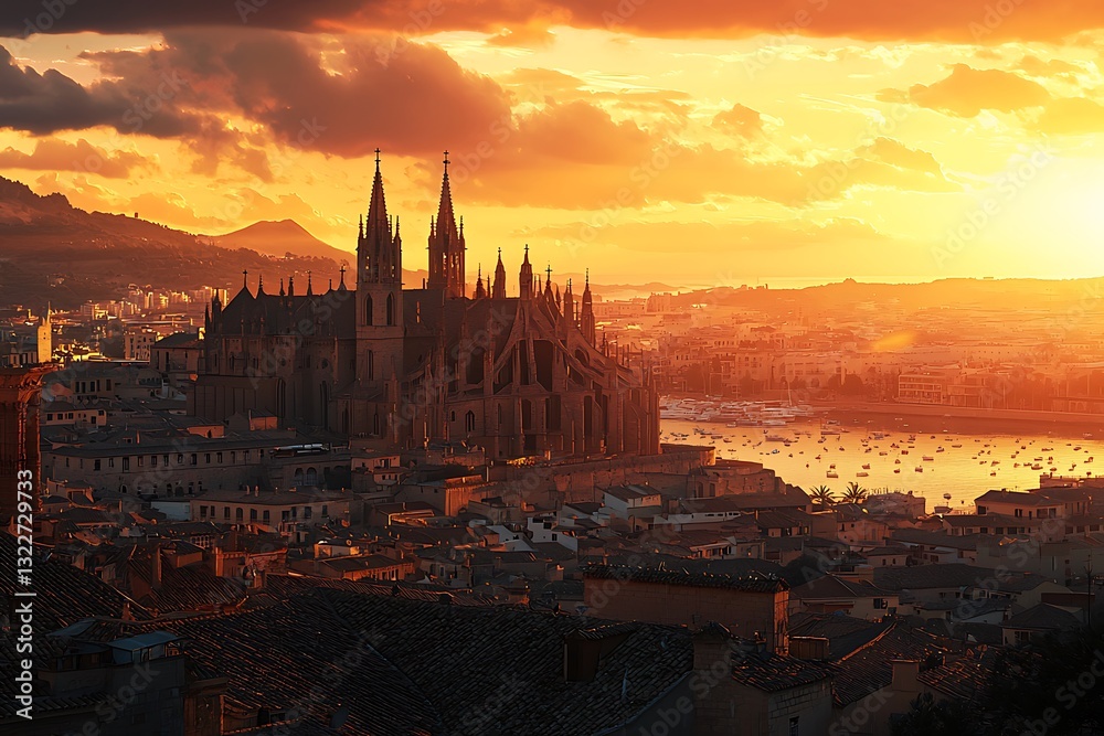 Fototapeta premium The Cathedral La Seu at Sunset in Palma de Mallorca