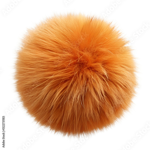 Realistic 3D Fluffy Orange Fur Ball with Soft, Detailed Texture on White Background