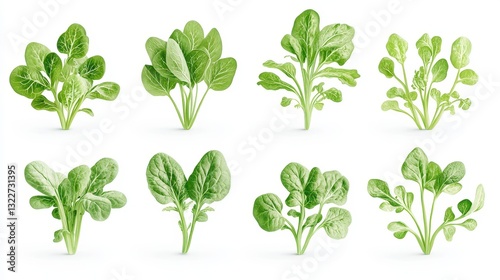 Pixelated Green Leafy Plants on White Background
