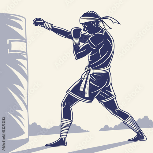muay thai fighter illustration with silhouette