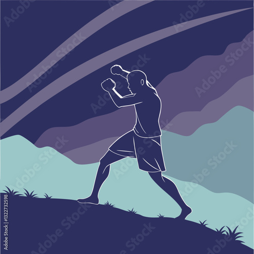 muay thai fighter illustration with silhouette