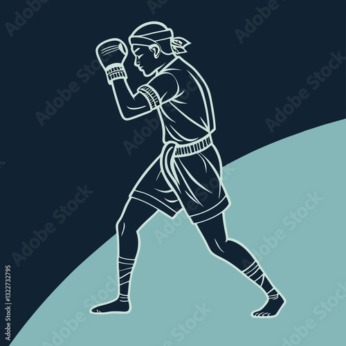 muay thai fighter illustration with silhouette