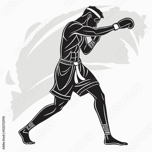muay thai fighter illustration with silhouette