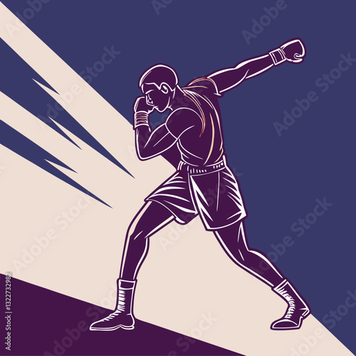 muay thai fighter illustration with silhouette