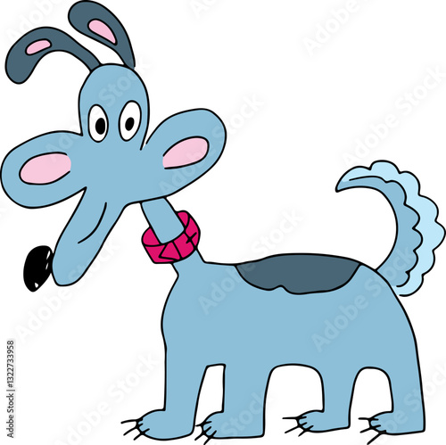 funny cute blue smiling dog with long muzzle and big pink cheeks standing and looking at camera