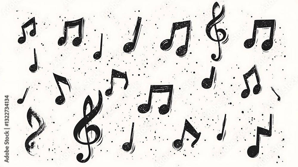 Black and White Musical Notes and Clefs Arranged on Background Black and White Musical Notes and Clefs Arranged on Background