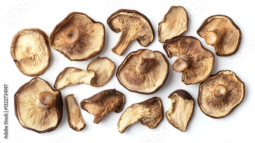 Dried Shiitake Mushrooms isolated on white background