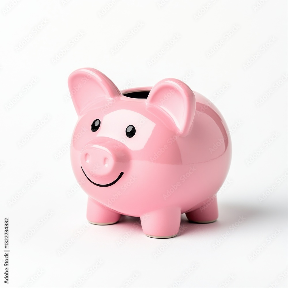 Cute and Smiling Pink Piggy Bank on a Clean White Background for Savings and Financial Concepts Cute and Smiling Pink Piggy Bank on a Clean White Background for Savings and Financial Concepts