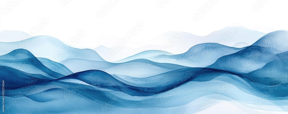 Fototapeta premium Digital watercolor painting abstract background idea. Abstract blue waves create serene and calming atmosphere for design purposes.