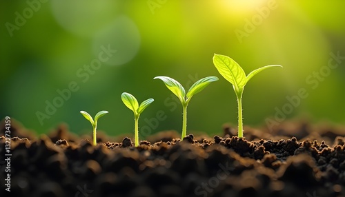 A series of close-up images showing the stages of germination. The seed first swells, then cracks open, revealing a tiny root system that burrows into the soil. A tender green shoot emerges, 