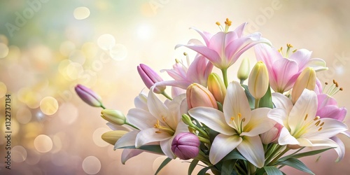 A Delicate Bouquet of Lilies and Tulips, Softly Illuminated by a Gentle Glow