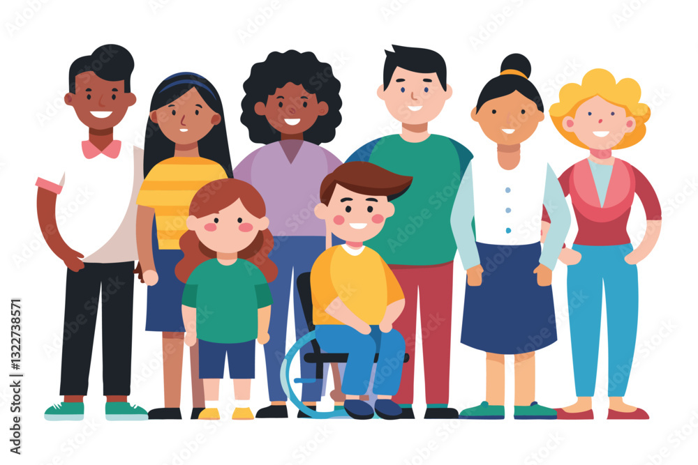 Crowd of different people of different races, body types, person with disability. Multicultural Crowd of different people of different races, body types, person with disability. Multicultural
