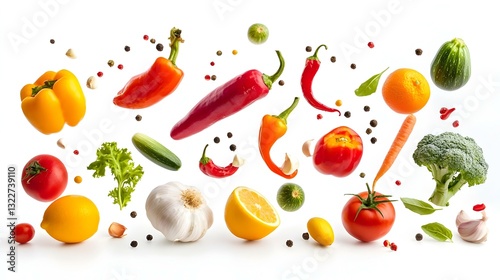 Wallpaper Mural Fresh Vegetables and Fruits Isolated on White Background Torontodigital.ca