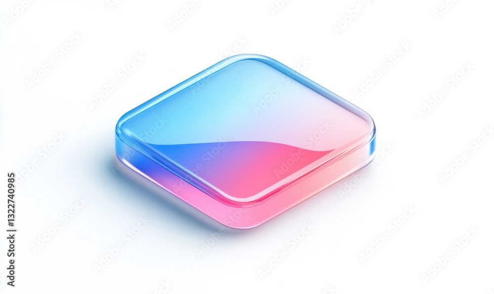 Isometric view of a glass square with blue-pink gradient. Isometric view of a glass square with blue-pink gradient.