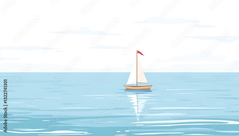 Obraz premium Sailing on Calm Blue Ocean Water with Sailboat and Sky