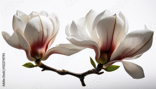 Wunderschner Isolierter Magnolienzweig im Winterlandschaft mit schneebedeckten Bergen, eine natrliche Schnheit in tonem reifen Farben. characters photo