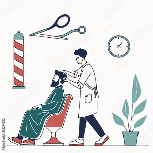 Barbershop abstract concept vector illustration. Haircut service, beard shaving, moustache trimming, mans style, hairdresser scissors, hairstylist chair, professional care abstract metaphor