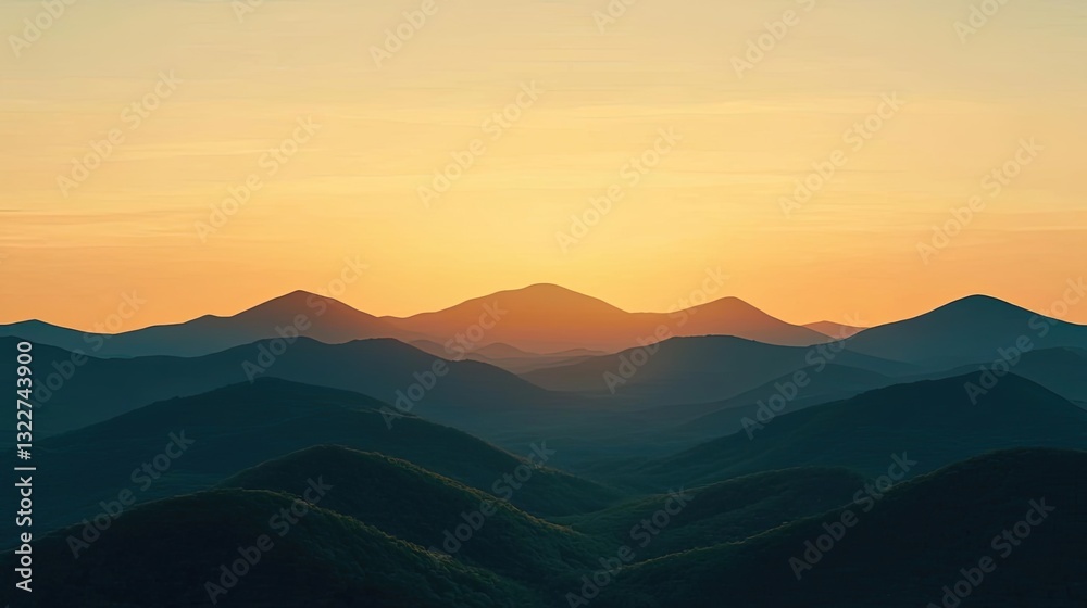 Obraz premium Abstract landscape background concept. A stunning sunset over rolling mountains, creating a serene atmosphere and beautiful scenery.