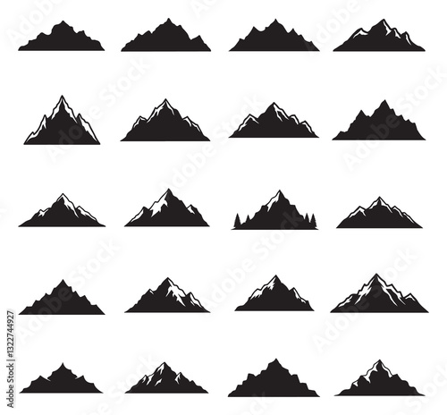 Mountain silhouette set. Rocky Mountains icon or logo collection. Vector illustration.