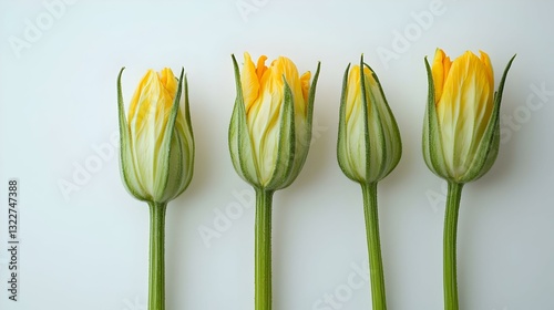 Kuncup Bunga Zucchini Kuning Tahapan Mekar Terisolasi di Latar Belakang Putih