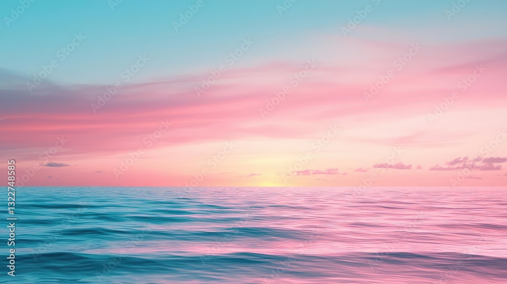 Naklejka premium Seascape abstract background idea. A serene ocean view during sunset with vibrant pink and blue hues in the sky.