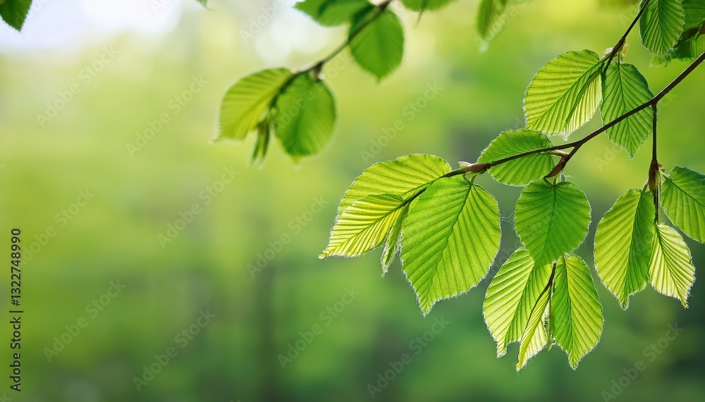 Fresh Young Green Beech Leaves Sprouting on Spring Twigs against a Backdrop of Natures Awakening, Vibrant and Revitalizing the Forest Floor with Every Rustle. Fresh Young Green Beech Leaves Sprouting on Spring Twigs against a Backdrop of Natures Awakening, Vibrant and Revitalizing the Forest Floor with Every Rustle.