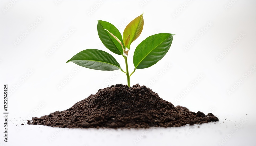 Emergent Life A Vibrant Green Sprout Breaking Ground Against a Pure White Backdrop, Evoking Sensations of Rebirth and Renewal Emergent Life A Vibrant Green Sprout Breaking Ground Against a Pure White Backdrop, Evoking Sensations of Rebirth and Renewal