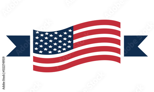 american flag ribbon banner, usa patriotic waving flag, stars and stripes vector clipart