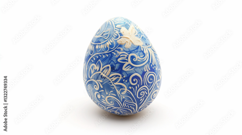 Blue ornate Easter egg isolated on a white background. Homemade painted Christian decoration Blue ornate Easter egg isolated on a white background. Homemade painted Christian decoration
