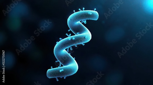 Microscopic Marvel: An isolated, photorealistic rendering of a vibrant blue spirillum bacterium against a dark backdrop. photo