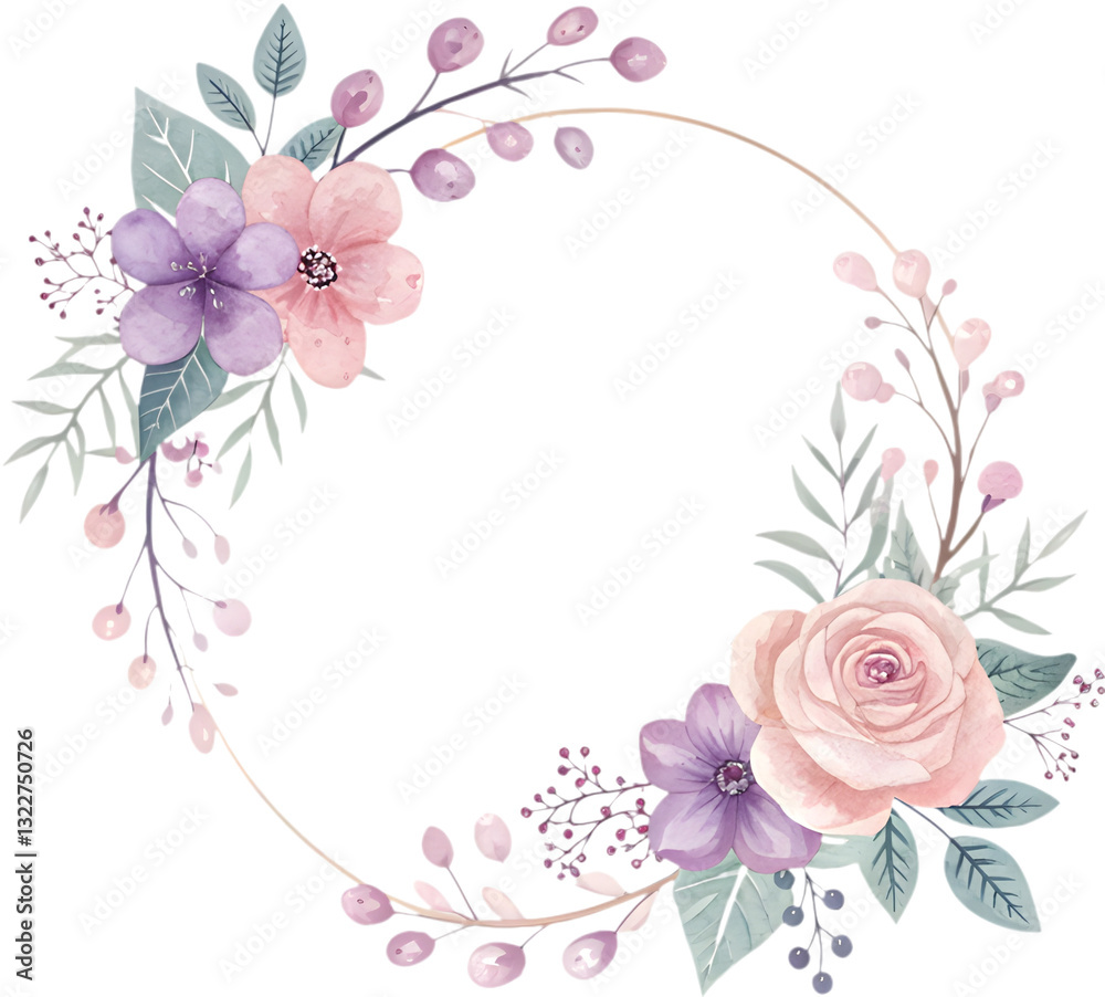 Naklejka premium The circle floral frame features delicate, symmetrical designs, ideal for creating a graceful visual display. 