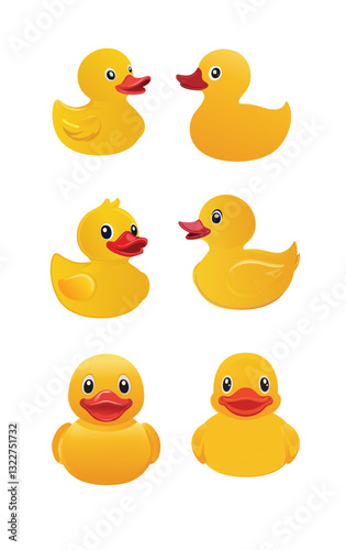 3D Yellow ducks icon, outline. isolated on white background, 黃色小鴨