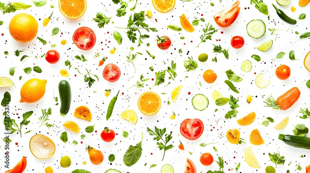 Wide collage of fresh fruits and vegetables Wide collage of fresh fruits and vegetables