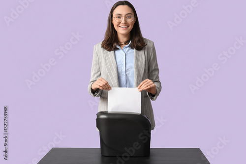 Secretary with shredder on ...