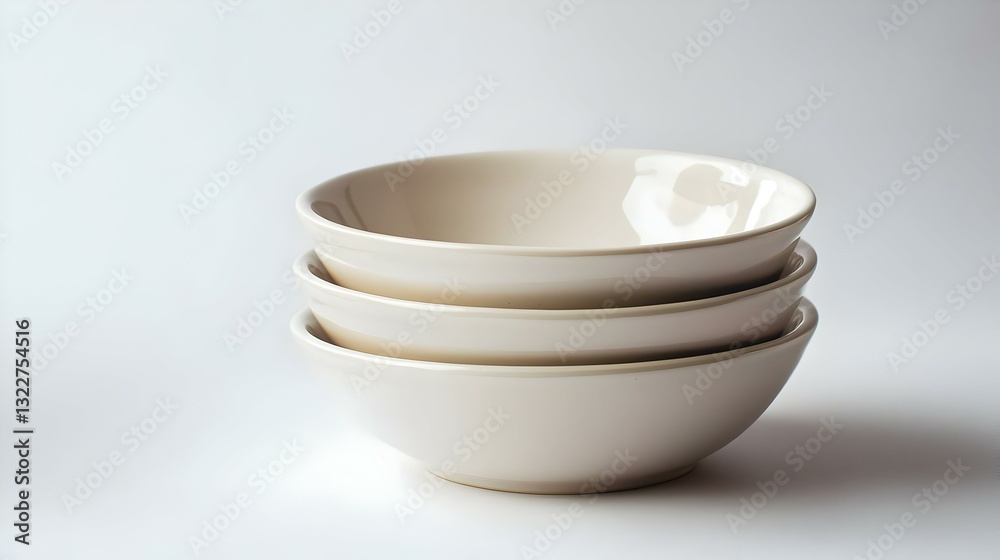Clean empty ceramic bowls on white background