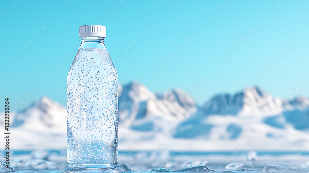 Refreshing sparkling water bottle in icy mountain landscape nature photography outdoor serenity Refreshing sparkling water bottle in icy mountain landscape nature photography outdoor serenity
