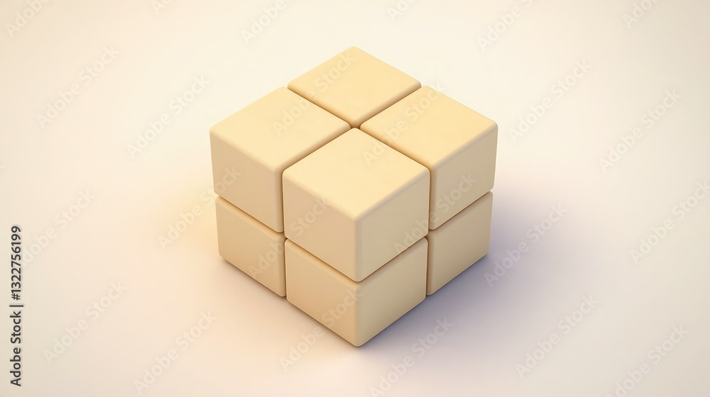Obraz premium A simple, light-colored cube consisting of smaller cubes, arranged in a three-dimensional structure, showcasing a minimalist design.