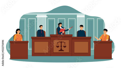 Jury Trial. Courtroom with Lawyer.