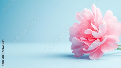 Floral illustration abstract background concept. A delicate pink flower rests on a soft blue background, symbolizing beauty and tranquility.