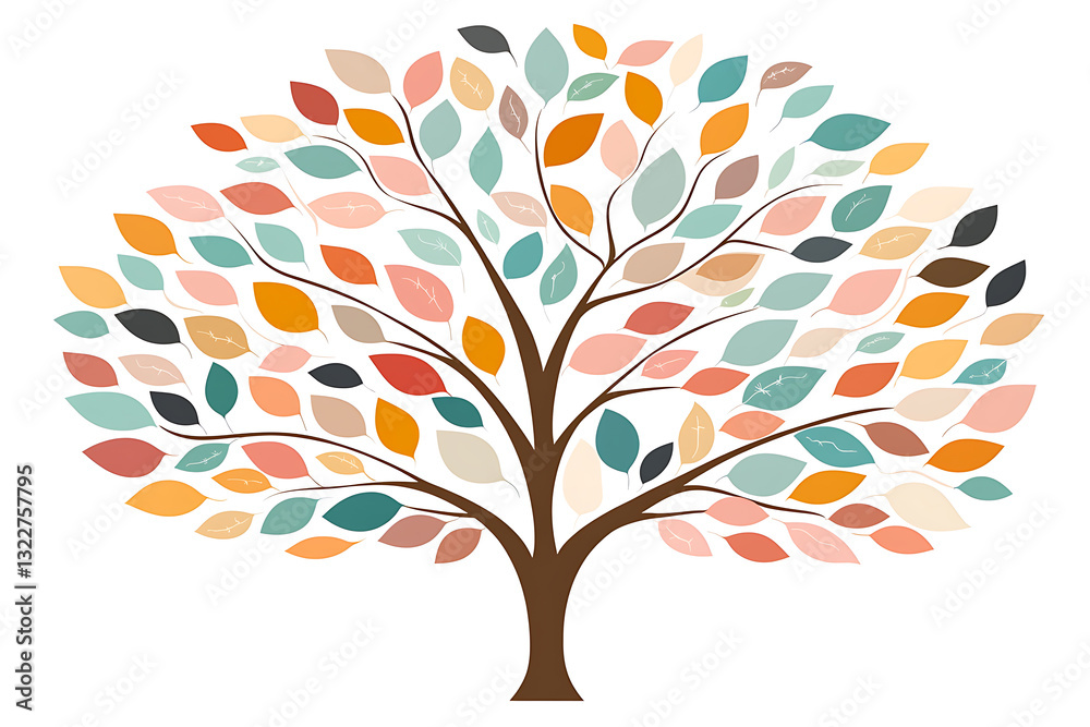 Naklejka premium Colorful tree with vibrant leaves nature scene digital art artistic environment eye-level view natural beauty
