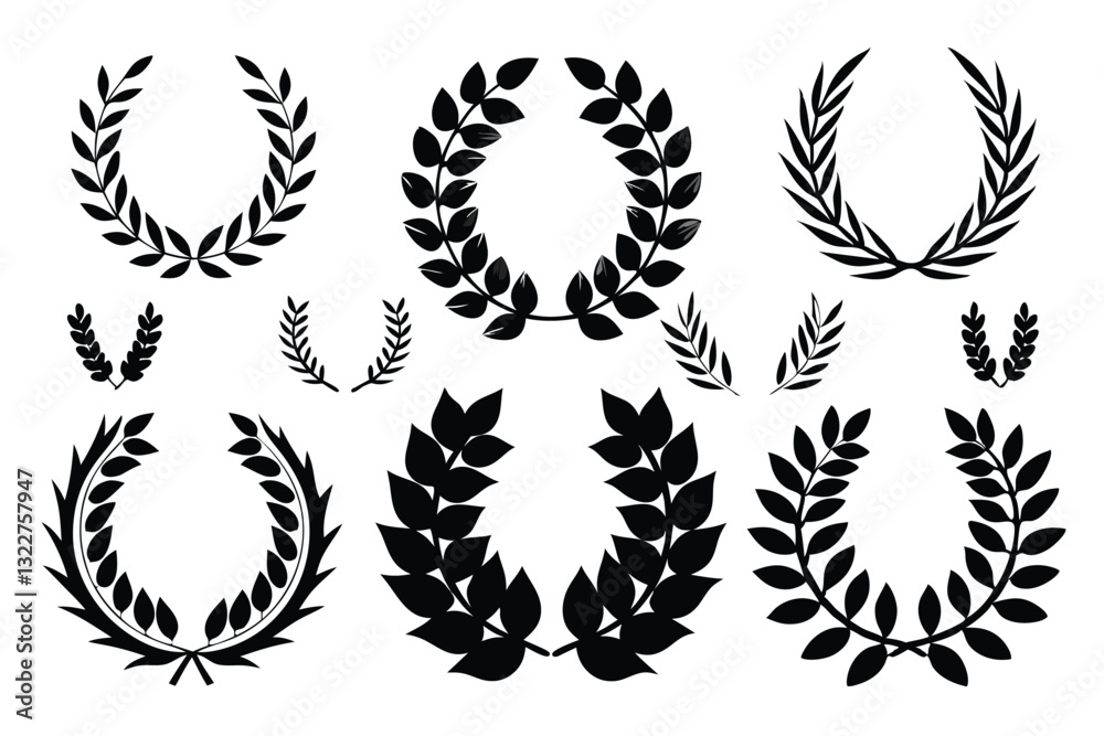 Laurel Wreaths Icon Collection Vector Laurel Wreaths Icon Collection Vector