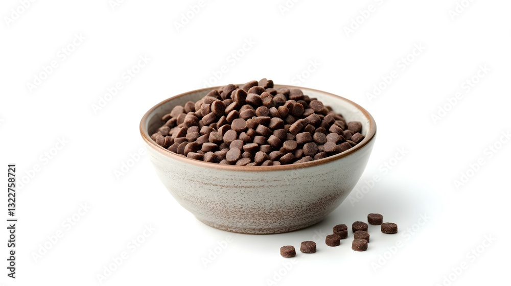 Chocolate Chips in Bowl isolated on white background Chocolate Chips in Bowl isolated on white background
