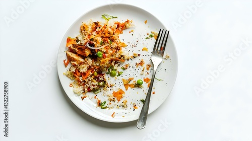Obraz na płótnie Leftover Rice and Vegetables on Plate isolated on white background w salonie