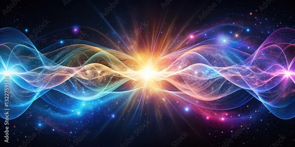 Ethereal energy waves intertwining, creating an otherworldly connection between two invisible entities , cosmic, mysticism