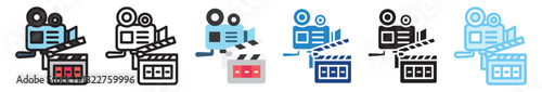 Movie Set multi style, mini illustration icon set. outline, flat, glyph, line color, UI, UX, app and web, digital or print. related to movie, cinema, entertainment.