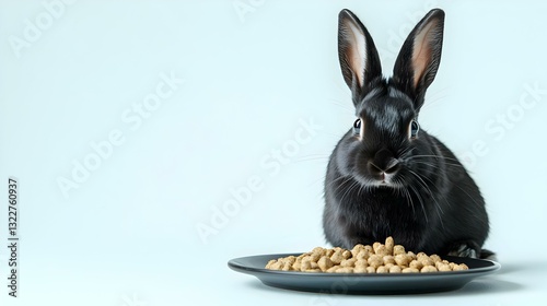 Black Rabbit Eating Isolated on White Background