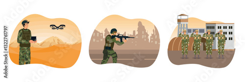 Military training. Warrior on military service at war. Army training and Fighters.