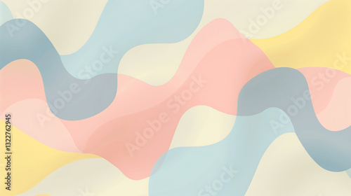 Abstract fluid blobs in pastel gradients (pink, blue, and yellow), floating on a light gray background. The design is soft, minimal, and playful.
