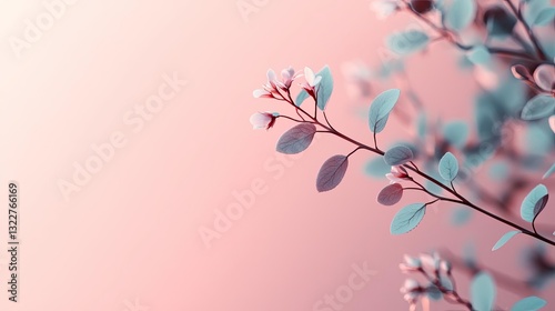 Pastel color illustration abstract background concept. Elegant floral branch with soft, pastel colors showcasing delicate leaves and petals.