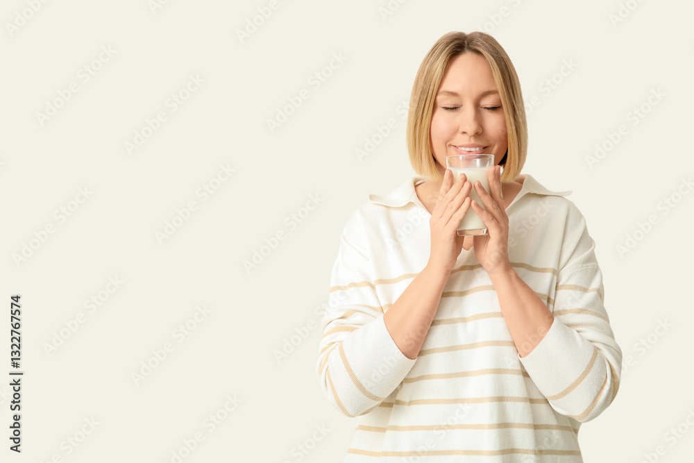 Beautiful young woman drinking fresh milk on white background Beautiful young woman drinking fresh milk on white background